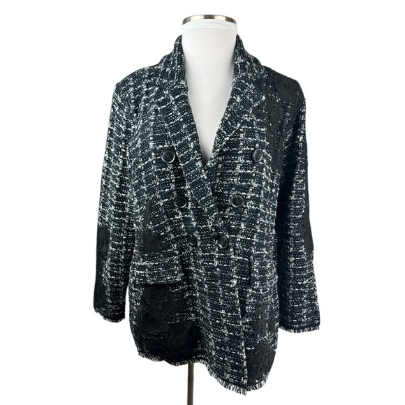 Chico's Tweed Lace Embroidered Metallic Cardigan Jacket Sweater Blazer Size 3 XL - Picture 4 of 16